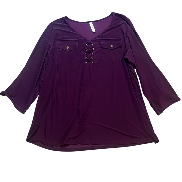 Perseption Women’s 2X Purple V-Neck flowy Gold Color Hardware Blouse - Picture 1 of 7